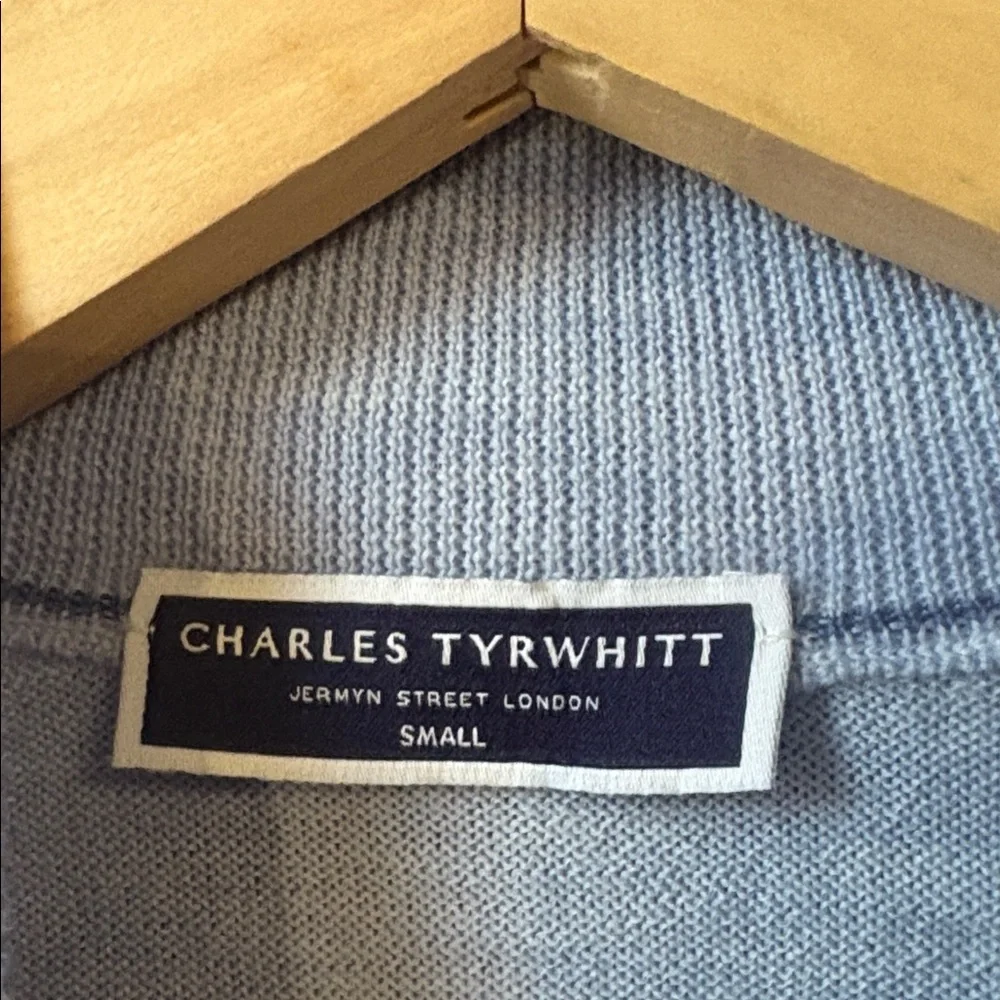 Charles Tyrwhitt Merino Wool Quarter Zip Mock Neck Blue Sweater